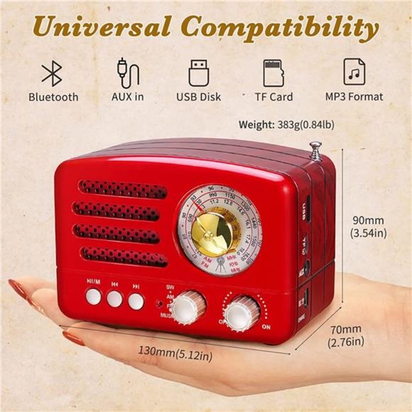 Portable Transistor Radio AM FM Small Retro Vintage Radio with Bluetooth - Picture 4 of 6